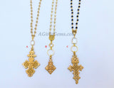 Gold Rosary Cross Necklace, Smoky Rosary Gold Brass Ethiopian Cross, Long Rosary Necklace - A Girls Gems
