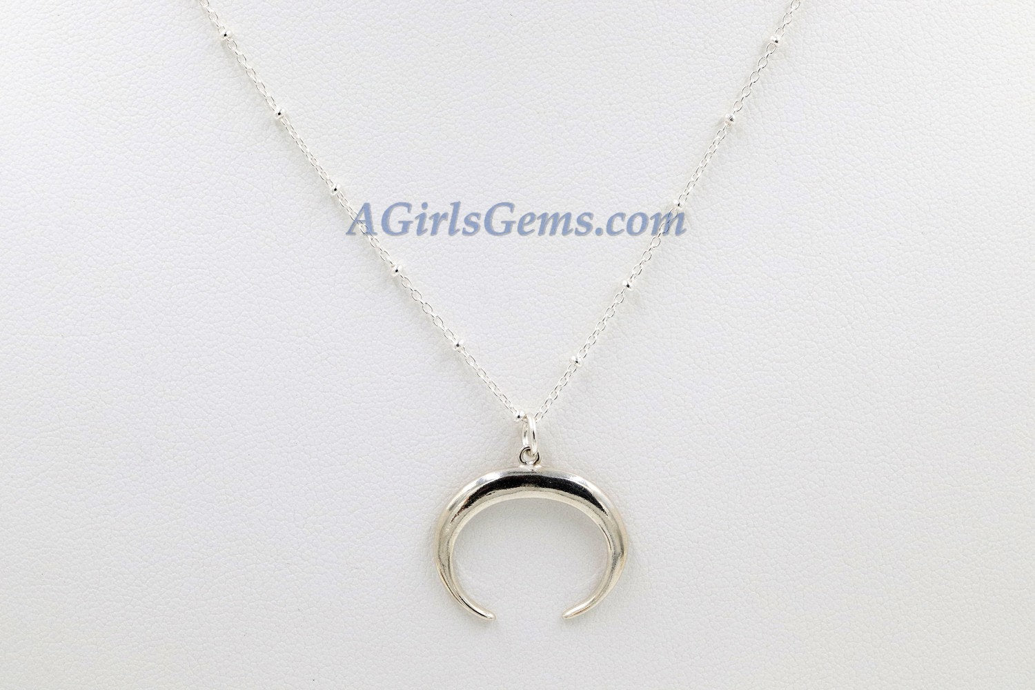 Sterling Silver Double Horn Necklace - A Girls Gems