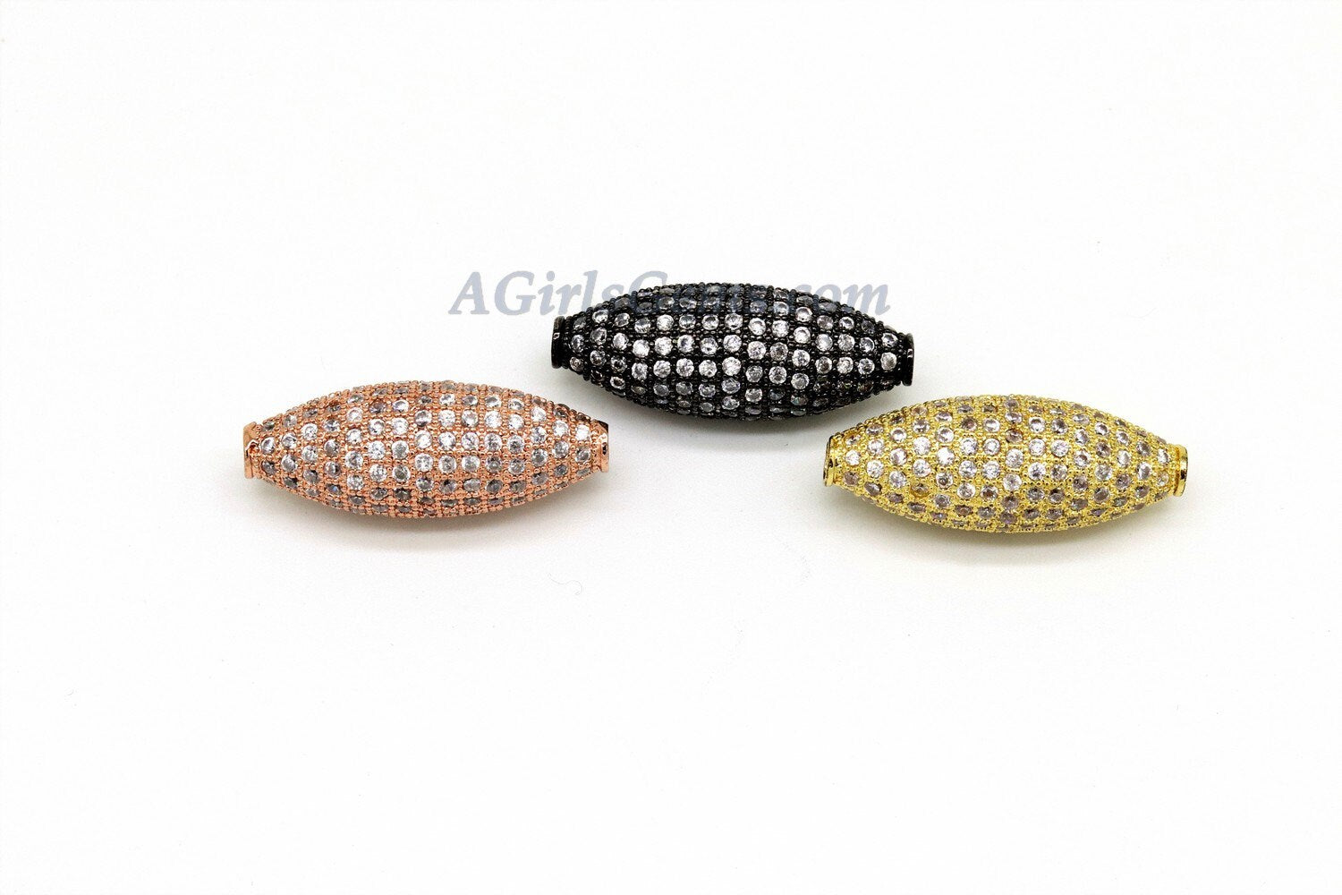 CZ Micro Pave Long Beads, Rose, Gold