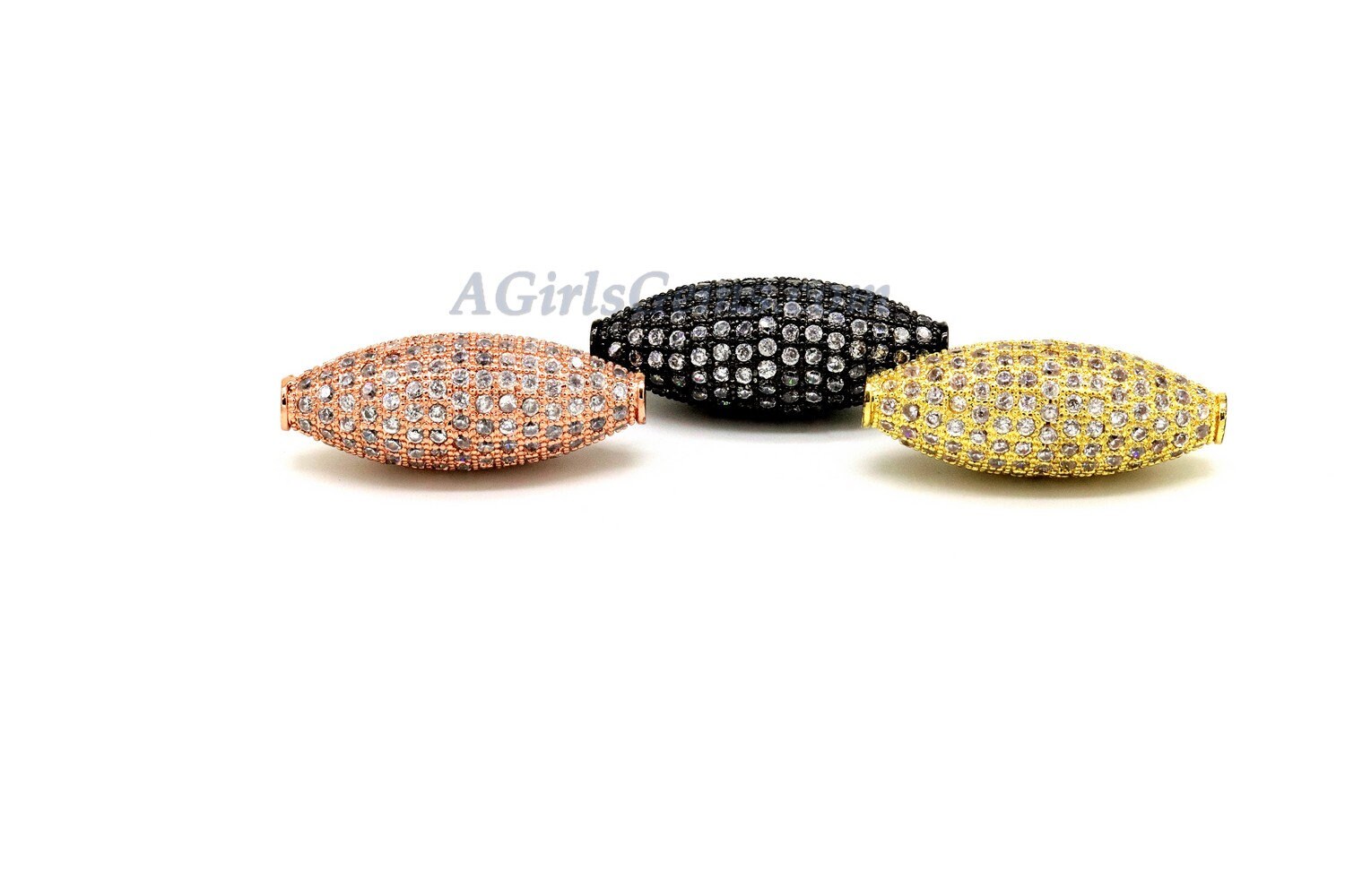 CZ Micro Pave Long Beads, Rose, Gold
