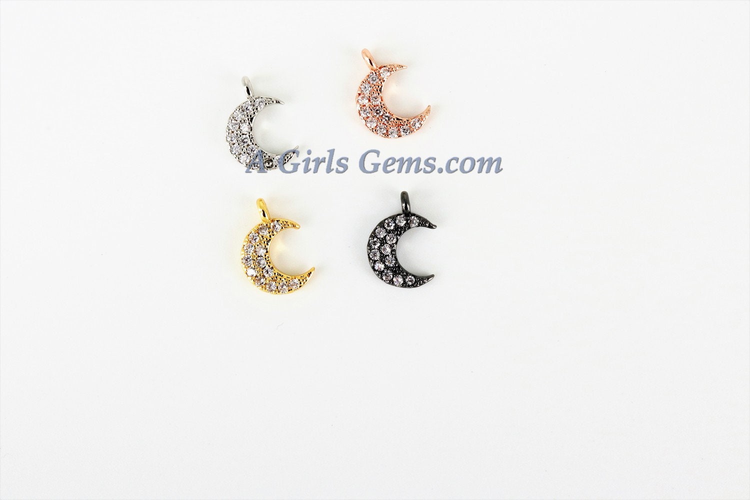 CZ Tiny Crescent Moon Charm, 3 pcs Mini Moon Charms, Dainty CZ Moon, 8 x 10 mm #26 - A Girls Gems