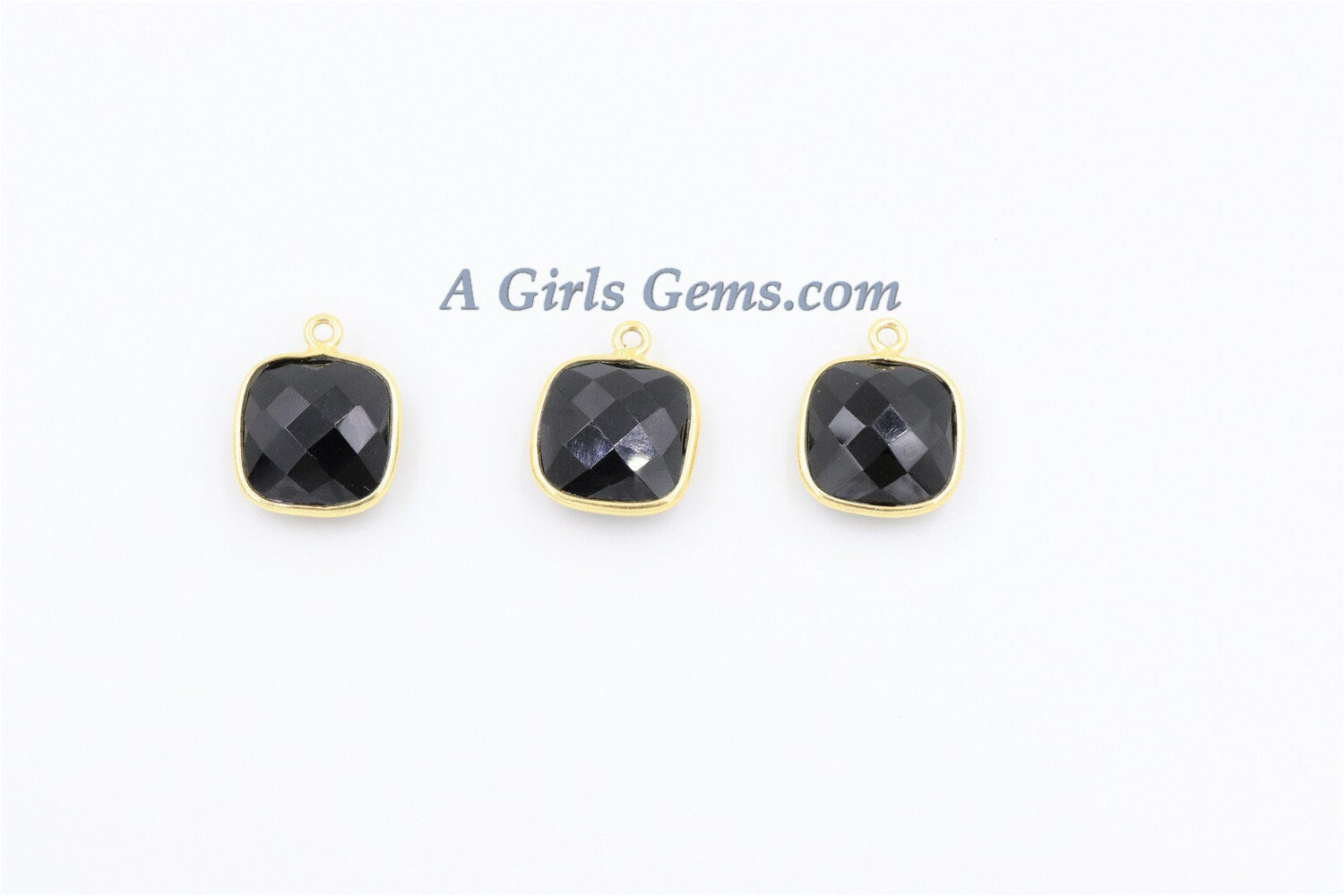 Square Charms, Gold Plated Gemstone Charms, Small Birthstone Pendants 14 x 16 mm