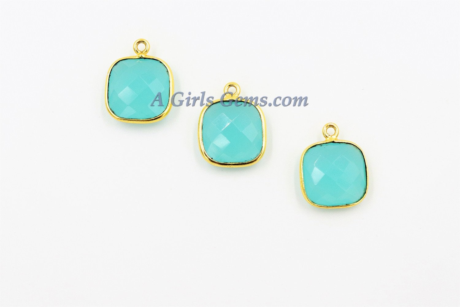 Square Charms, Gold Plated Gemstone Charms, Small Birthstone Pendants 14 x 16 mm