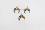 Crescent Moon Charms, Black Shell Double Horn Charms, Shell Pendants Gold Wire Wrapped, 35 mm Boho Pendant DIY Jewelry Making - A Girls Gems