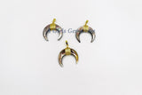 Crescent Moon Charms, Black Shell Double Horn Charms, Shell Pendants Gold Wire Wrapped, 35 mm Boho Pendant DIY Jewelry Making - A Girls Gems