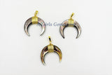 Crescent Moon Charms, Black Shell Double Horn Charms, Shell Pendants Gold Wire Wrapped, 35 mm Boho Pendant DIY Jewelry Making - A Girls Gems