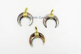Crescent Moon Charms, Black Shell Double Horn Charms, Shell Pendants Gold Wire Wrapped, 35 mm Boho Pendant DIY Jewelry Making