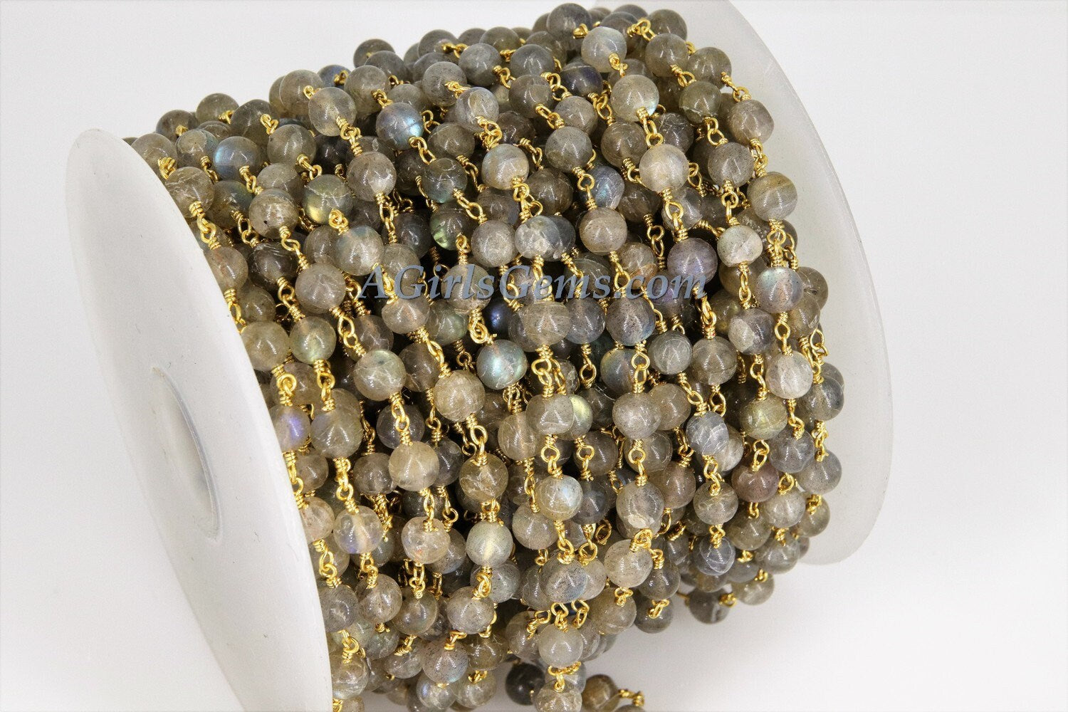 Labradorite Gemstone Rosary Chain,  4 mm Gold Wire Wrapped Chain, Boho Jewelry Chains, 1 5 10 feet Chain Roll Bulk Ships from USA