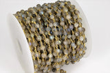 Labradorite Gemstone Rosary Chain,  4 mm Gold Wire Wrapped Chain, Boho Jewelry Chains, 1 5 10 feet Chain Roll Bulk Ships from USA