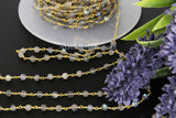 Labradorite Gemstone Rosary Chain,  4 mm Gold Wire Wrapped Chain, Boho Jewelry Chains, 1 5 10 feet Chain Roll Bulk Ships from USA