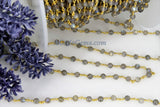 Labradorite Gemstone Rosary Chain,  4 mm Gold Wire Wrapped Chain, Boho Jewelry Chains, 1 5 10 feet Chain Roll Bulk Ships from USA