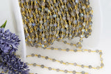 Labradorite Gemstone Rosary Chain,  4 mm Gold Wire Wrapped Chain, Boho Jewelry Chains, 1 5 10 feet Chain Roll Bulk Ships from USA
