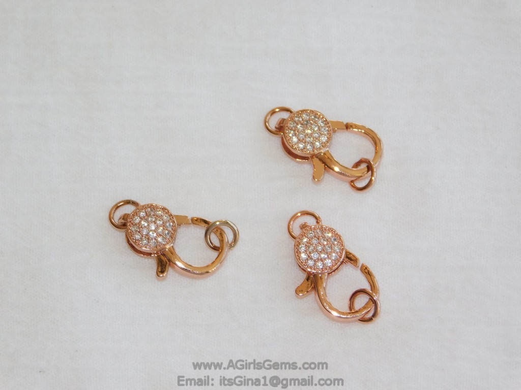 Medium Rose Gold Plated Lobster Claw Clasp and Jump rings 13 mm x 25 mm Connector bead chain necklace Cubic Zirconia Paved CZ Findings - A Girls Gems