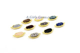 Black Druzy Bar Connector, Oval Pendant Links, Purple, White, Gold