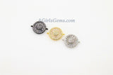 Coin Charm Connectors, CZ Pave Round Crystal Baguette Charm, Gunmetal Black Rhodium Plate Sunflower  Links