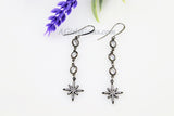 CZ Star Dangle Earrings, Starburst Earrings in Gold/Silver/Black, Elegant Crystal Cubic Zirconia Long Chain Earrings