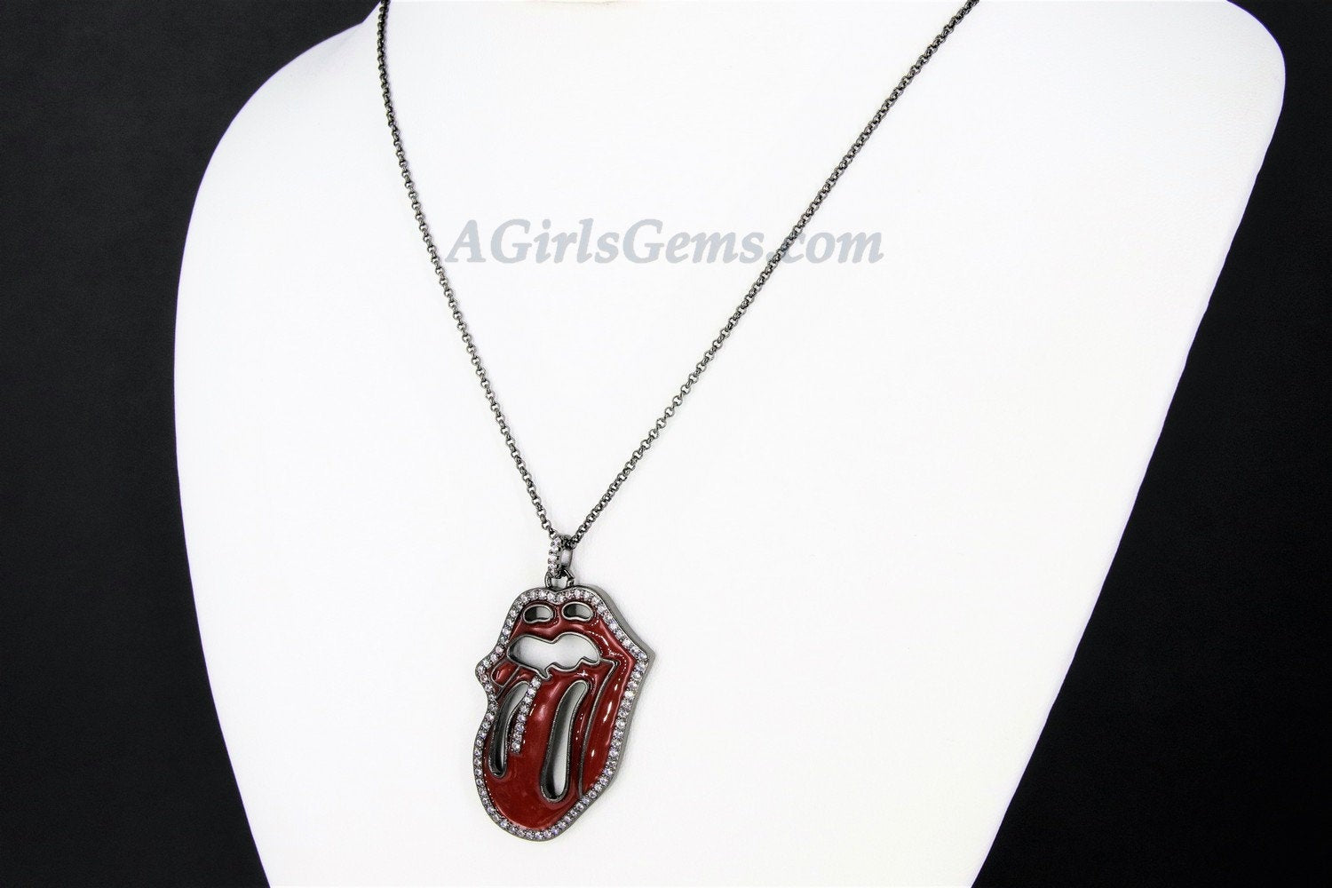 Enamel Tongue Black Chain Necklace or Pendant - A Girls Gems
