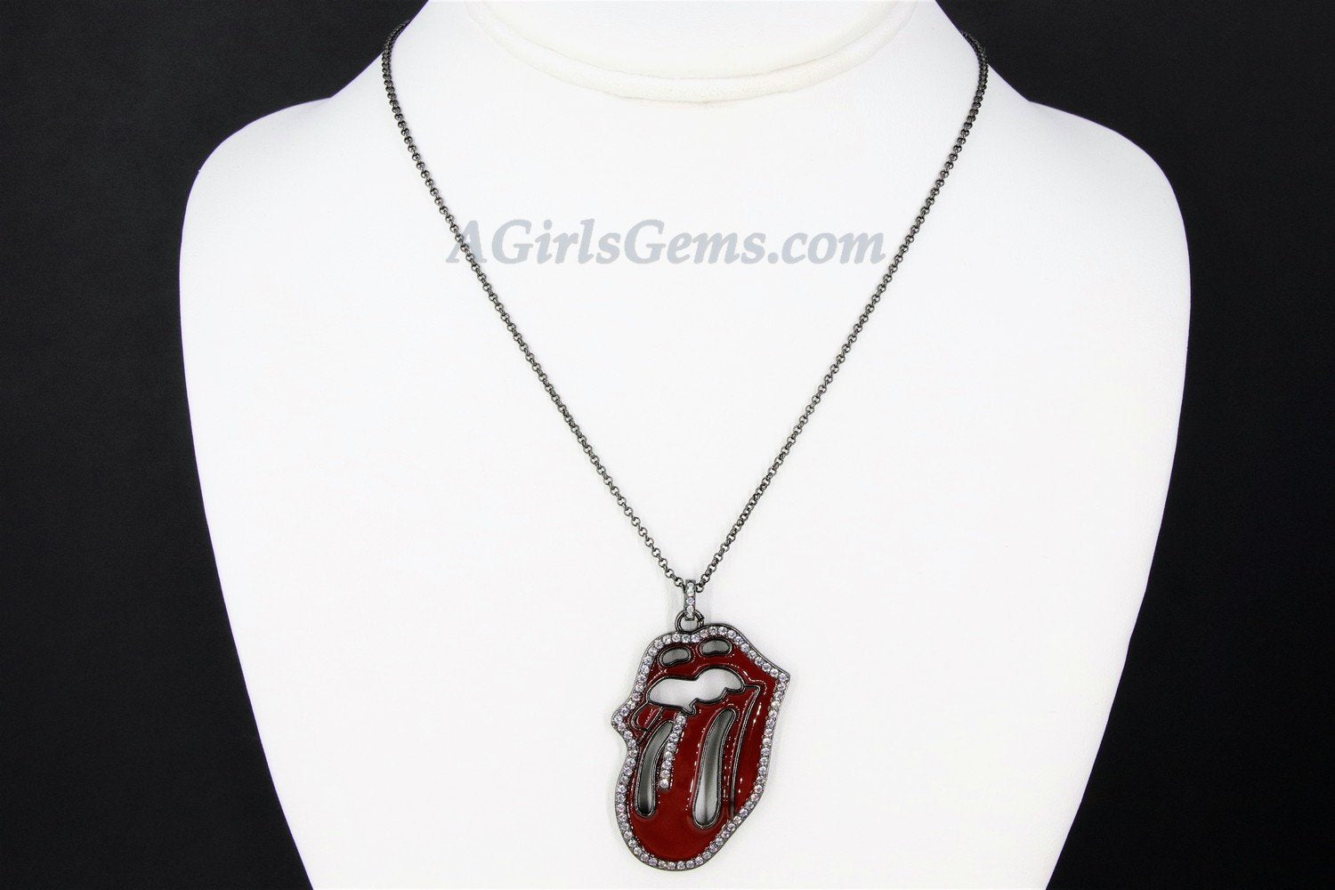 Enamel Tongue Black Chain Necklace or Pendant - A Girls Gems