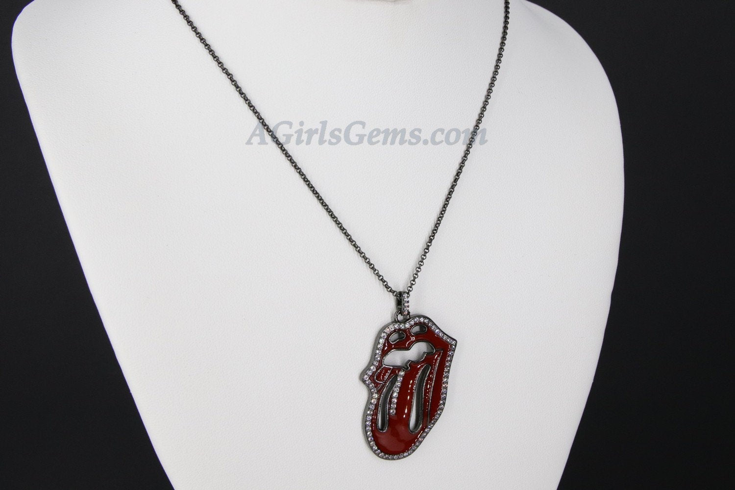 Enamel Tongue Black Chain Necklace or Pendant - A Girls Gems