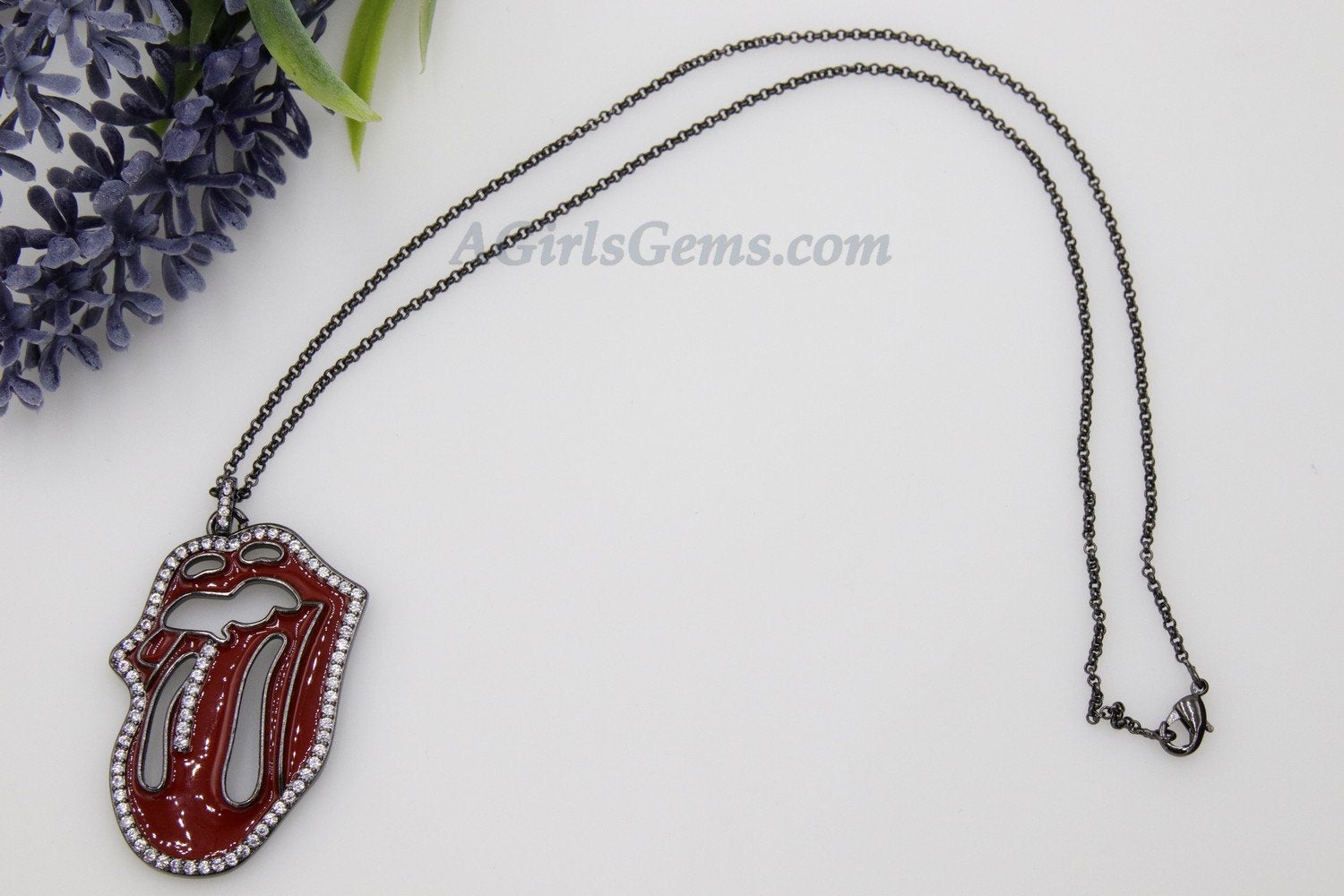 Enamel Tongue Black Chain Necklace or Pendant - A Girls Gems