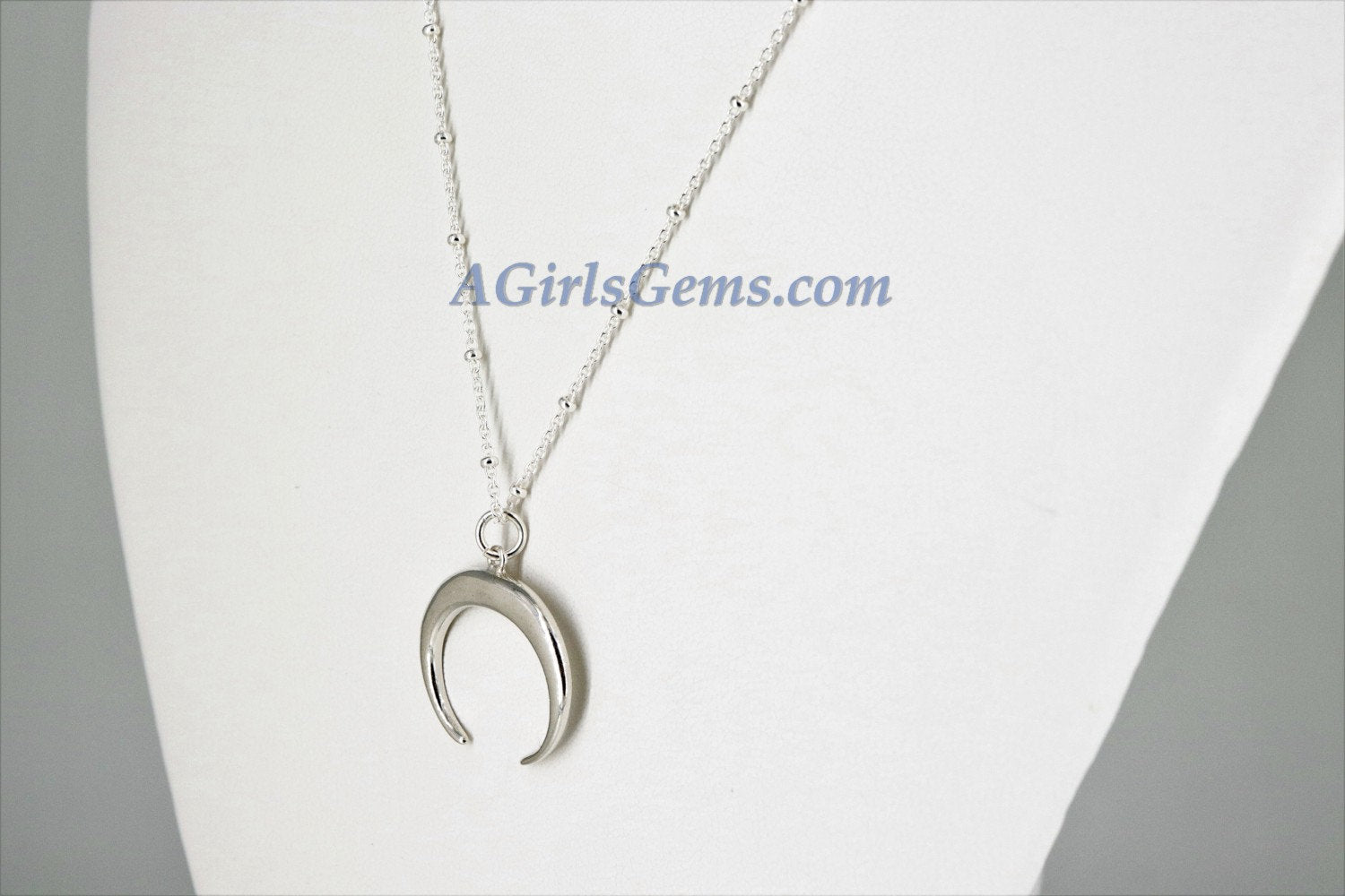 Sterling Silver Double Horn Necklace - A Girls Gems