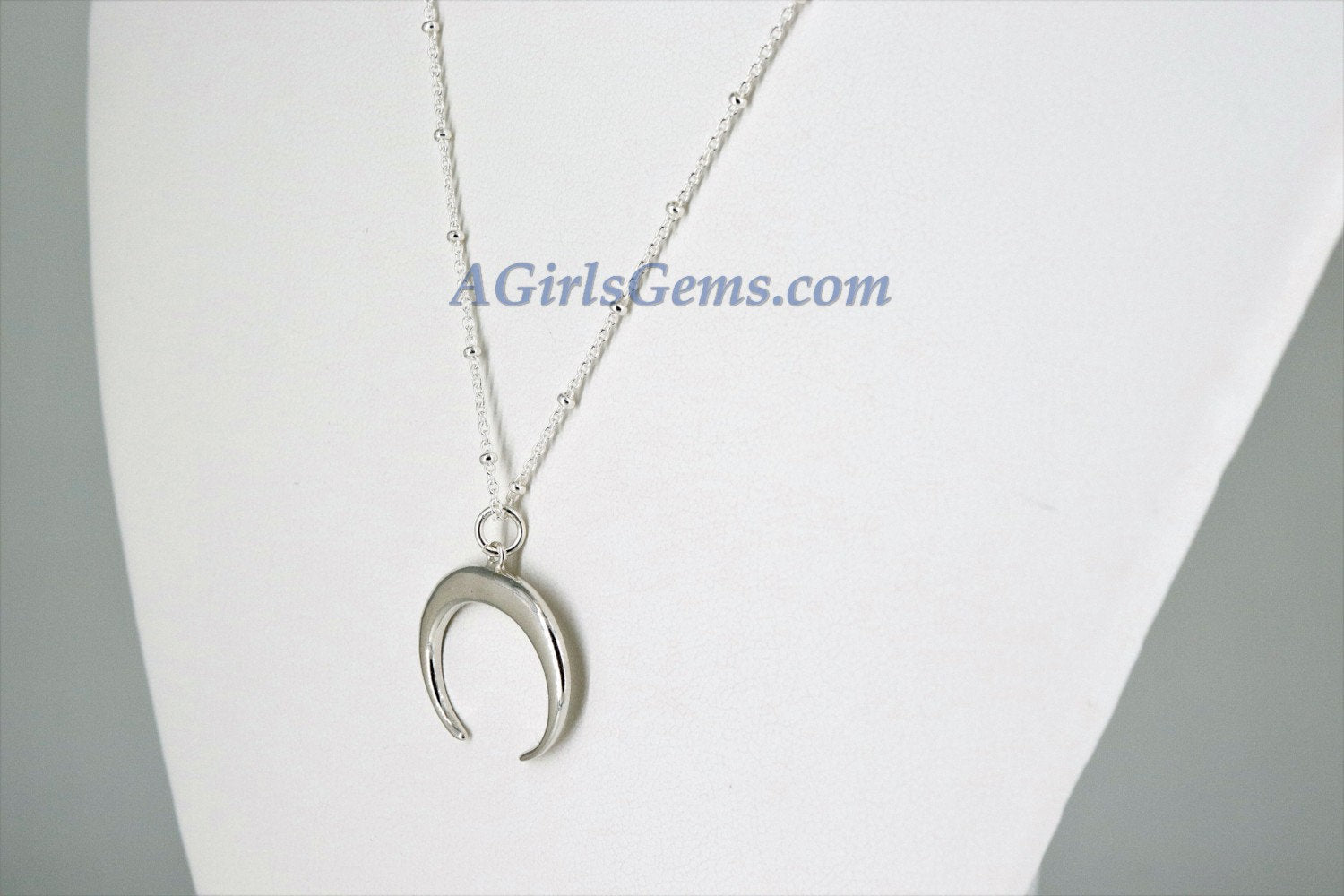 Sterling Silver Double Horn Necklace - A Girls Gems