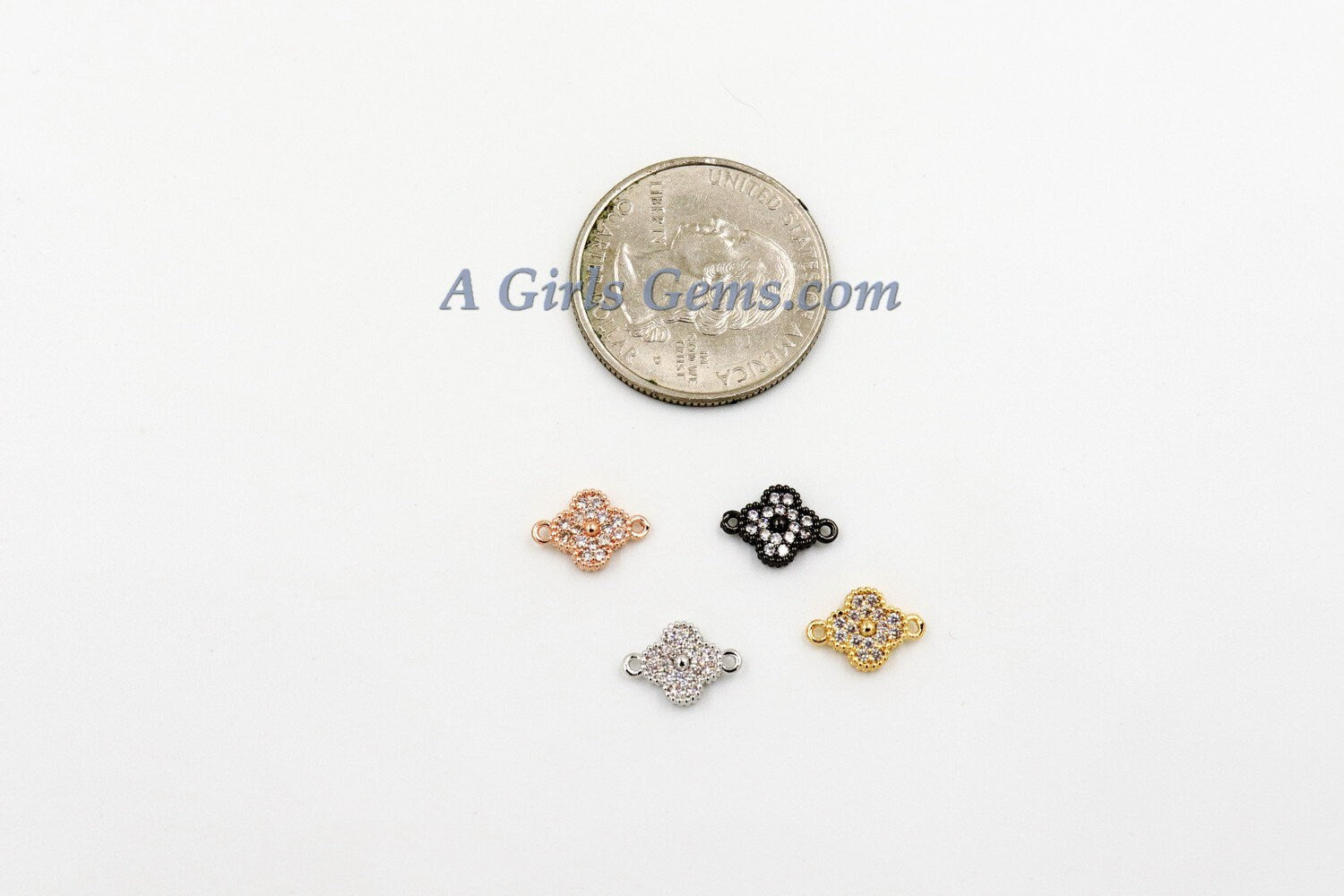 Quatrefoil Connectors/Charms - 2 pcs CZ Micro Pave Tiny Clover Links, Mini Linking Beads, Clovers in Rose Gold/Black/Gold/Silver