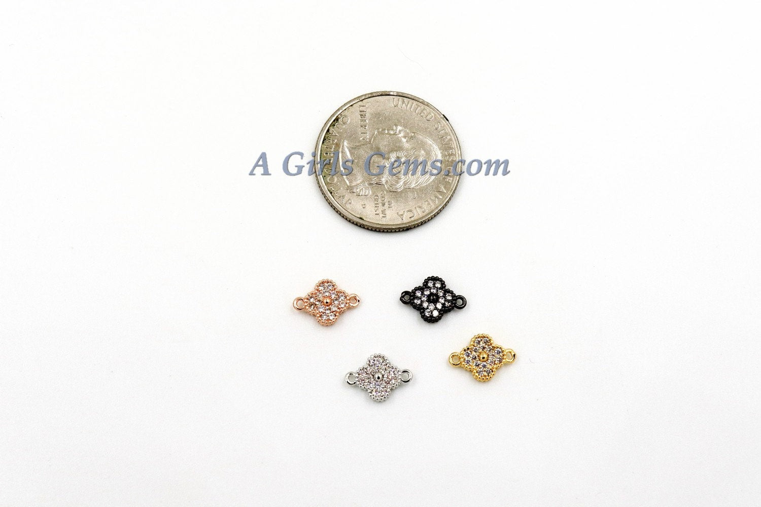 Quatrefoil Connectors/Charms - 2 pcs CZ Micro Pave Tiny Clover Links, Mini Linking Beads, Clovers in Rose Gold/Black/Gold/Silver