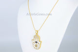 Evil Eye Hamsa Necklace, CZ Evil Eye Large Hamsa Hand, Turquoise Blue Evil Eye - A Girls Gems