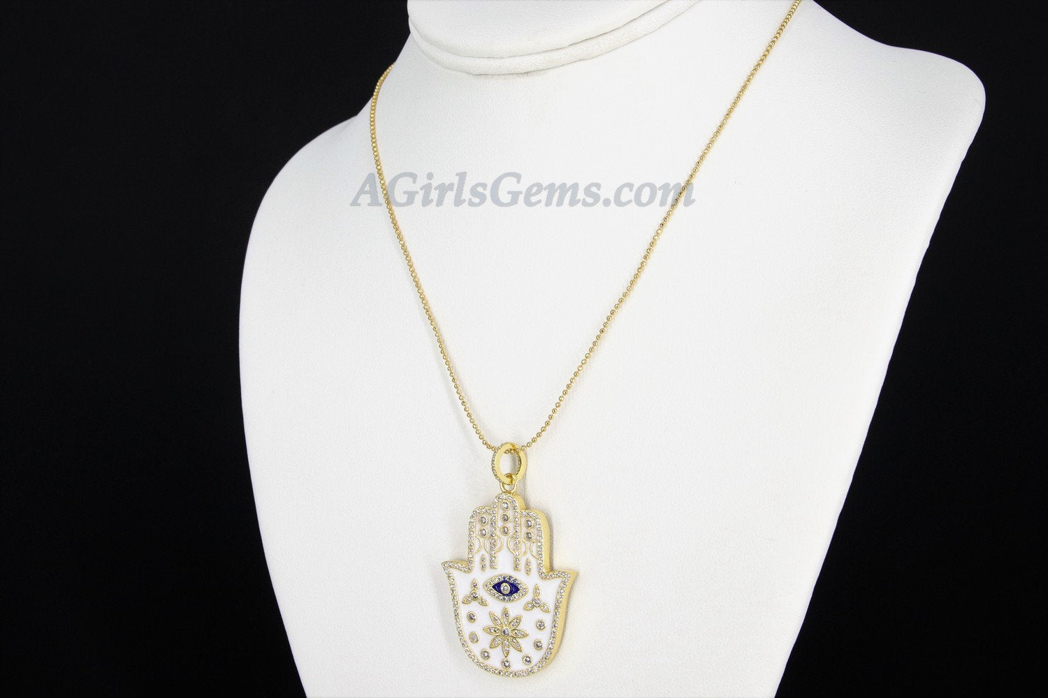 Evil Eye Hamsa Necklace, CZ Evil Eye Large Hamsa Hand, Turquoise Blue Evil Eye - A Girls Gems