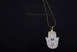 Evil Eye Hamsa Necklace, CZ Evil Eye Large Hamsa Hand, Turquoise Blue Evil Eye - A Girls Gems