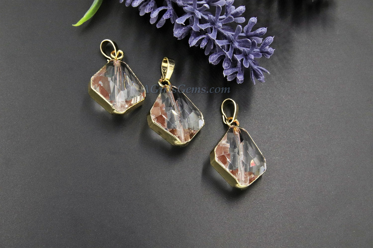 Crystal Soldered Pendants, *NEW* Black Crystal Teardrop Oval, Black/Gold Diamond Shaped Chandelier Crystal Charms in Copper Foil - A Girls Gems