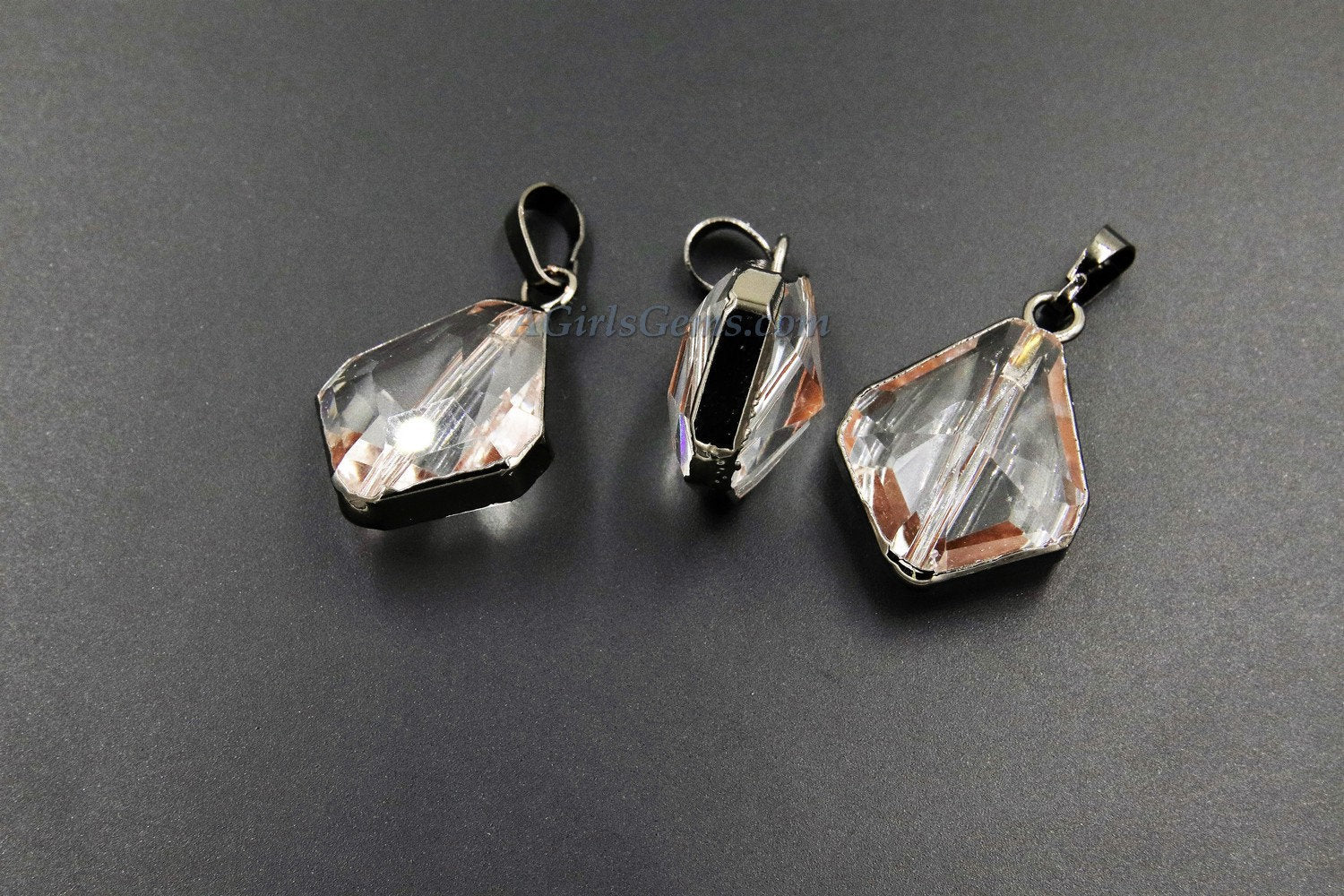 Crystal Soldered Pendants, *NEW* Black Crystal Teardrop Oval, Black/Gold Diamond Shaped Chandelier Crystal Charms in Copper Foil - A Girls Gems