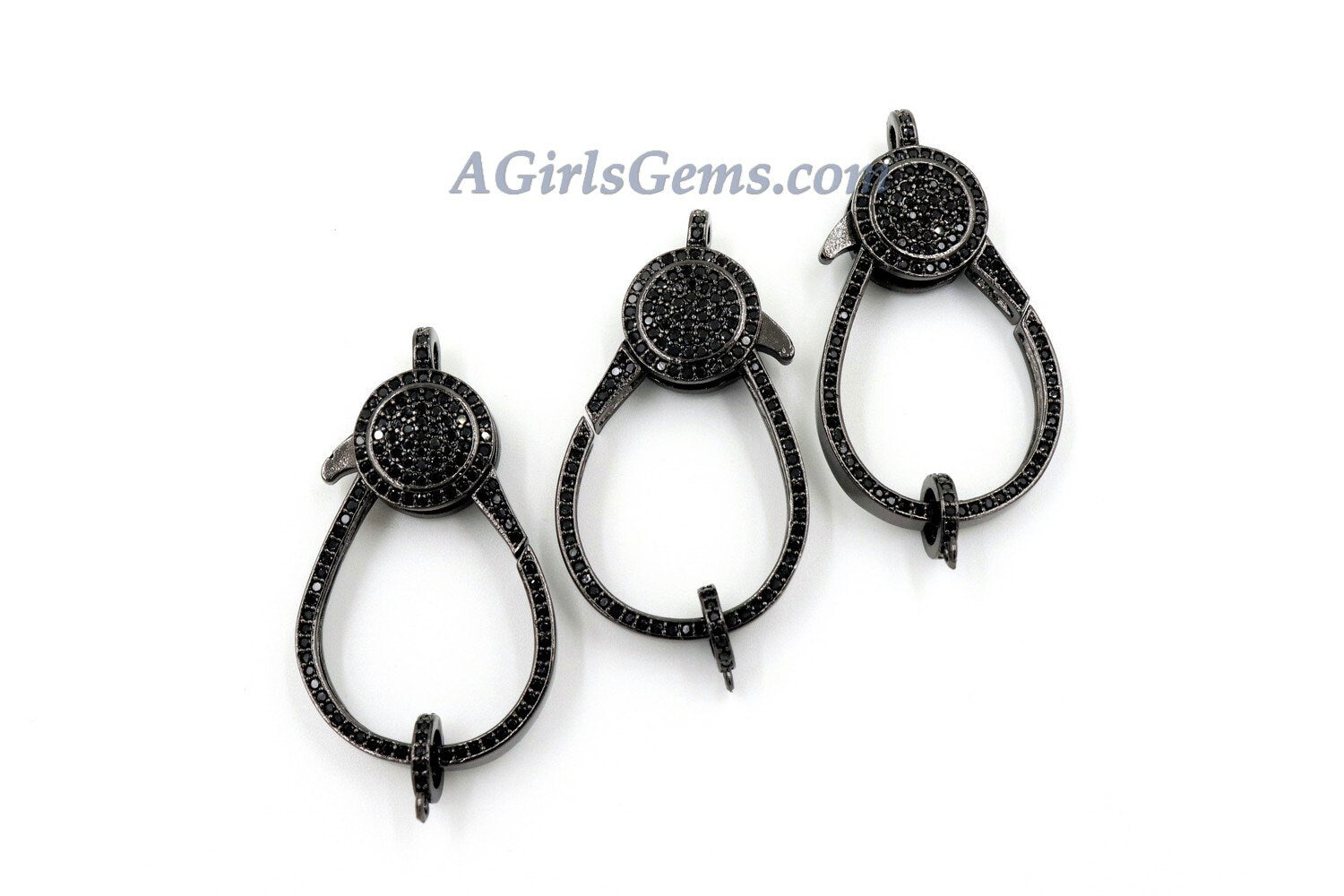 Large Lobster Clasp, Black CZ Micro Pave Gunmetal Black Clasps, Diamond Pave Look - A Girls Gems