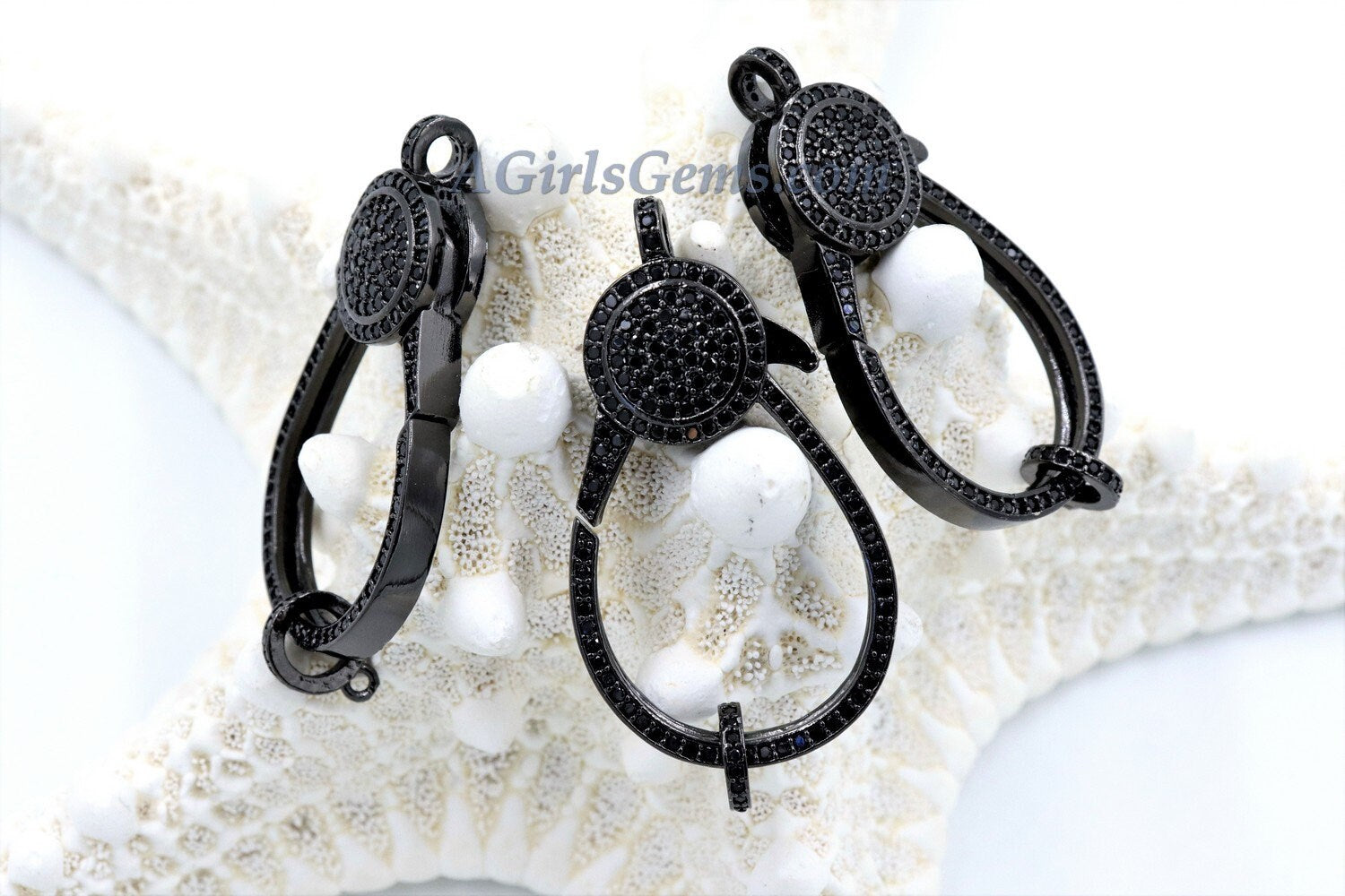 Large Lobster Clasp, Black CZ Micro Pave Gunmetal Black Clasps, Diamond Pave Look - A Girls Gems