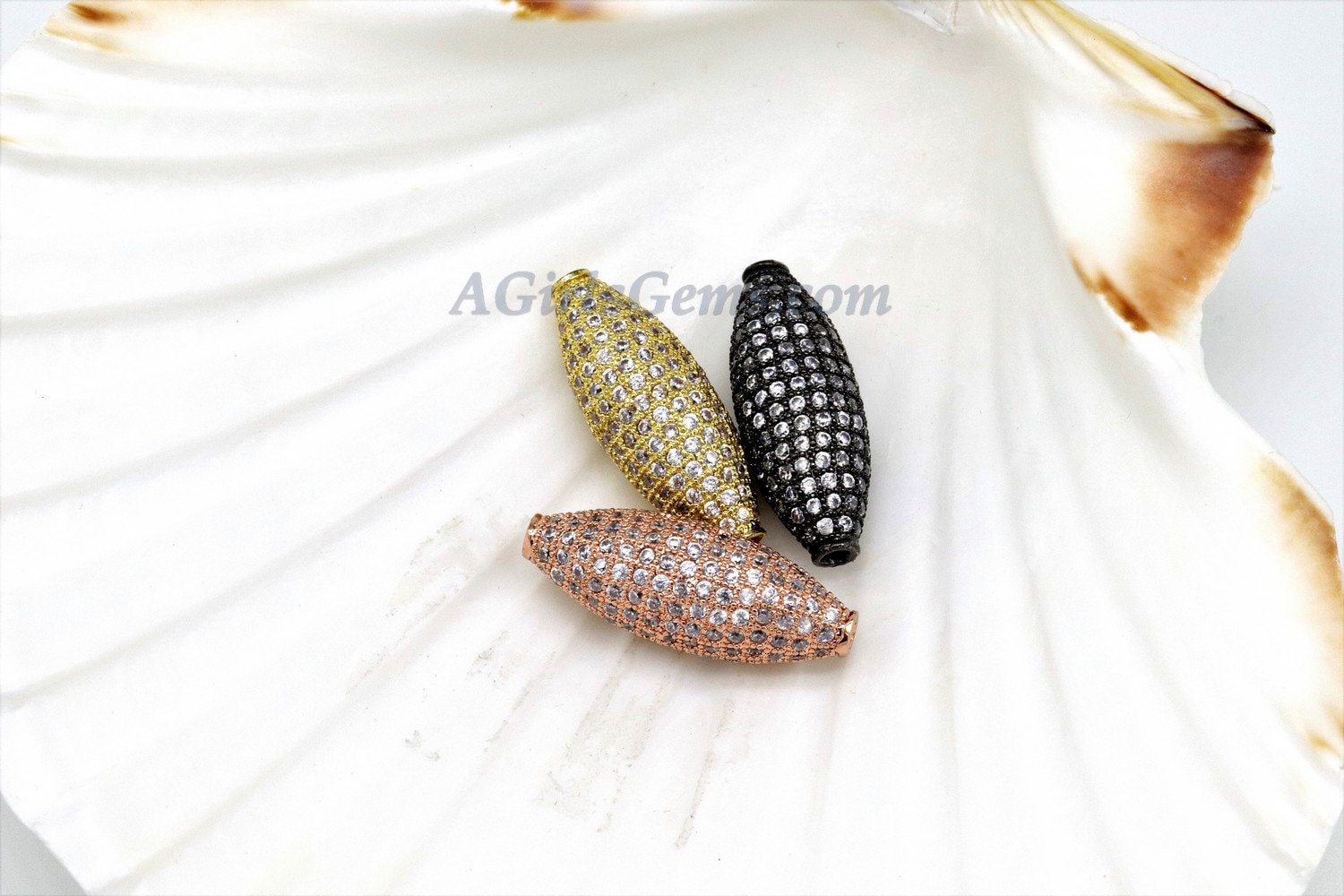 CZ Micro Pave Long Beads, Rose, Gold