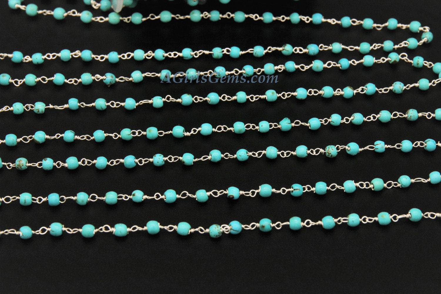 4 mm Wire Wrapped Silver plated Blue Howlite Chain for Necklace Chains - A Girls Gems
