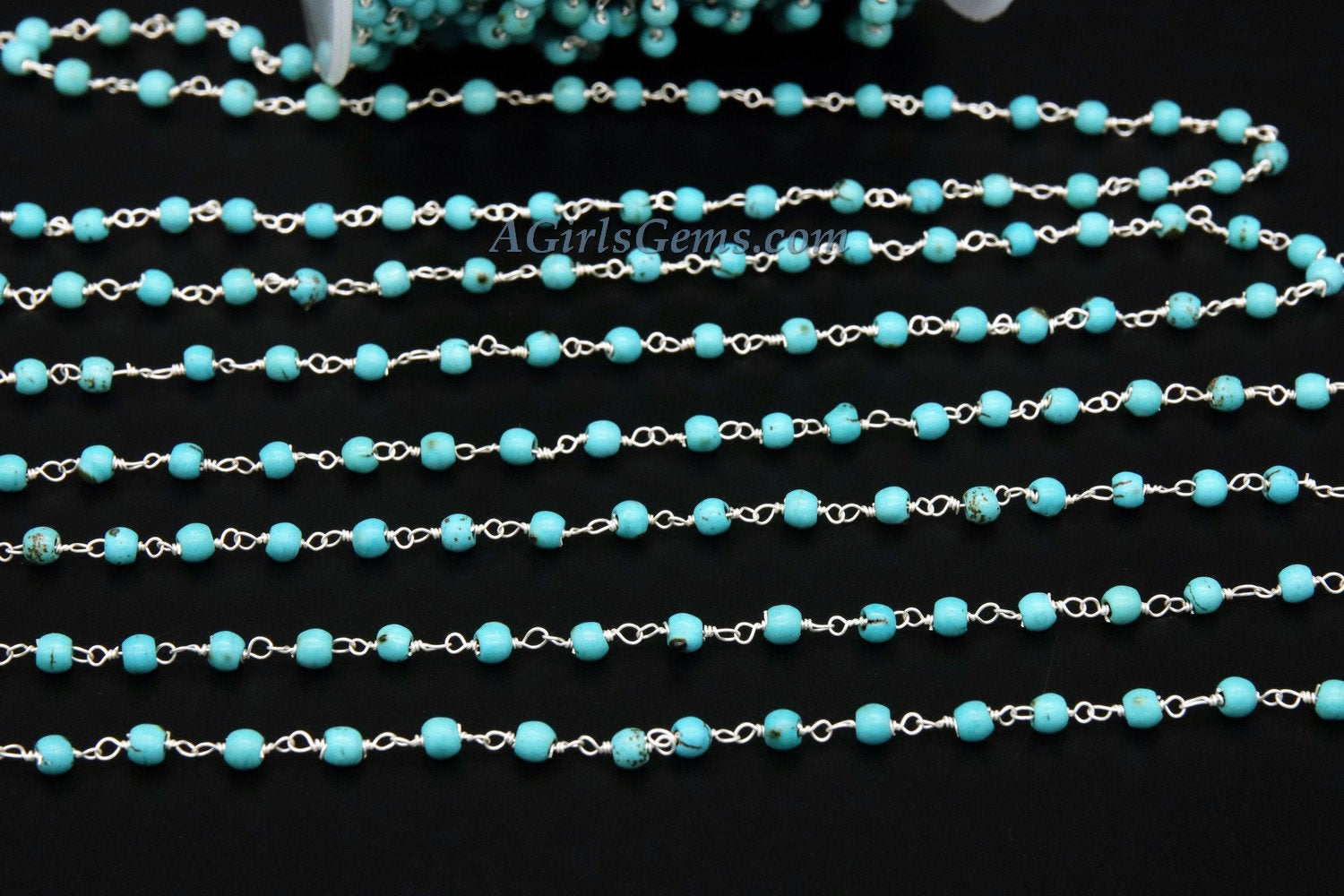 4 mm Wire Wrapped Silver plated Blue Howlite Chain for Necklace Chains - A Girls Gems