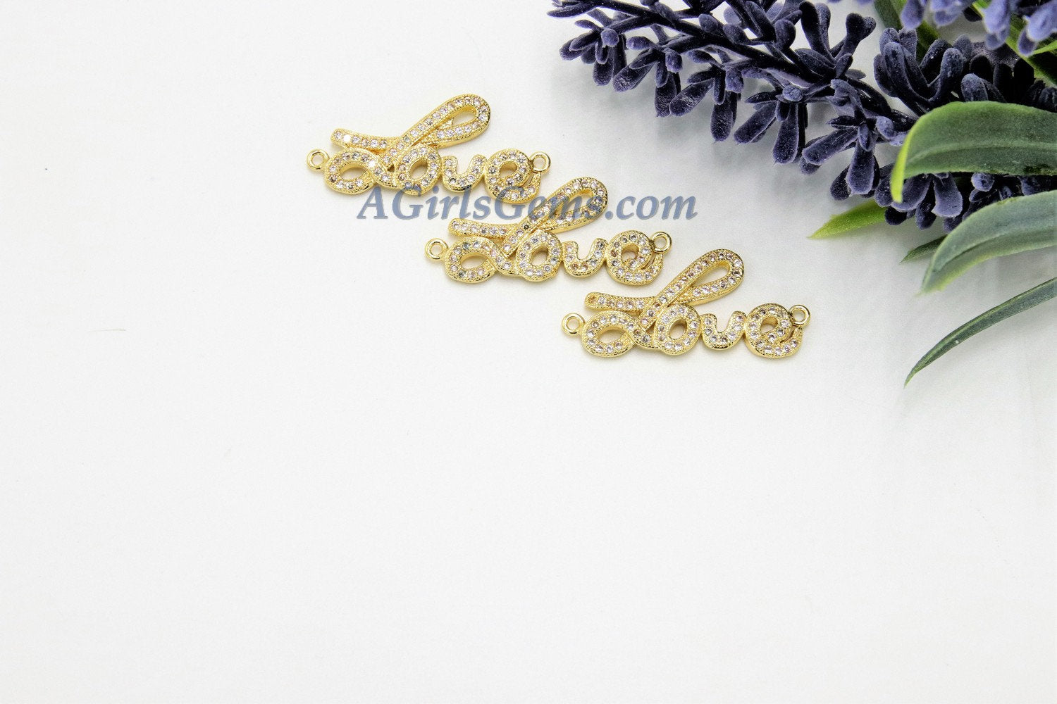 CZ Micro Pave Love Connector Charm - A Girls Gems