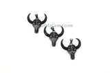 Bull Skull Pendant, CZ Gold Pave Cow Skull Charm - A Girls Gems