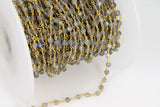Labradorite Gemstone Rosary Chain,  4 mm Gold Wire Wrapped Chain, Boho Jewelry Chains, 1 5 10 feet Chain Roll Bulk Ships from USA