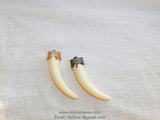 CZ Micro Paved Horn Pendant with CZ Dangles, Tusk Charms Boho Findings, Gold