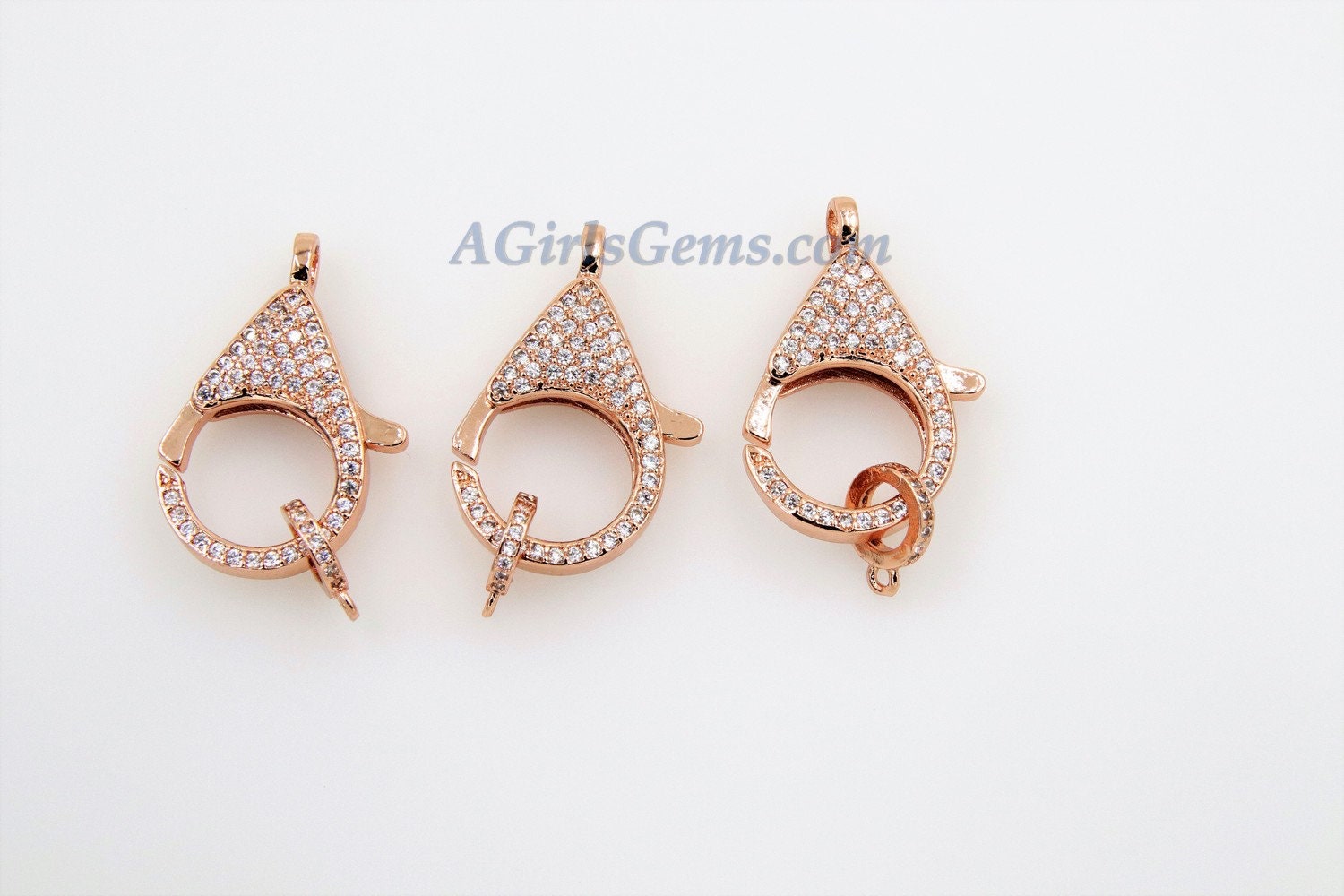 Large Lobster Clasp, CZ Pave Gold - A Girls Gems