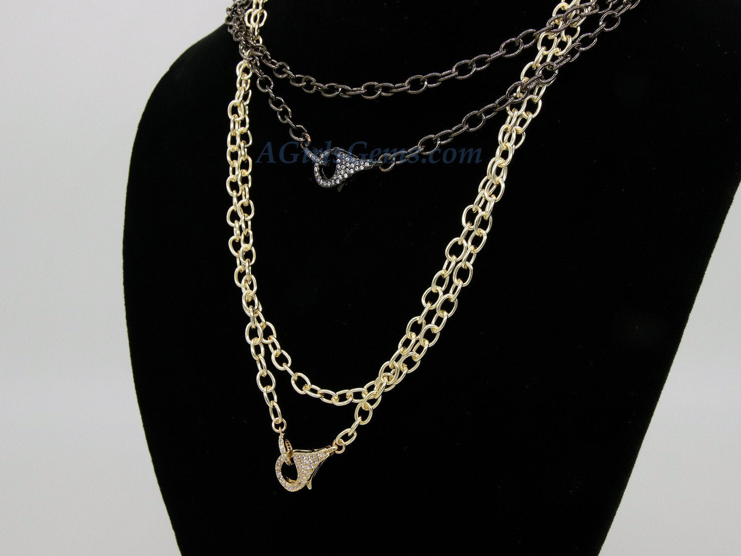Double Choker Wrap Necklace, Front Clasp Necklace, CZ Lobster Clasp, 14/16/18/34 inch Extra Long Chain Wrap Around Necklace in Gold or Black - A Girls Gems