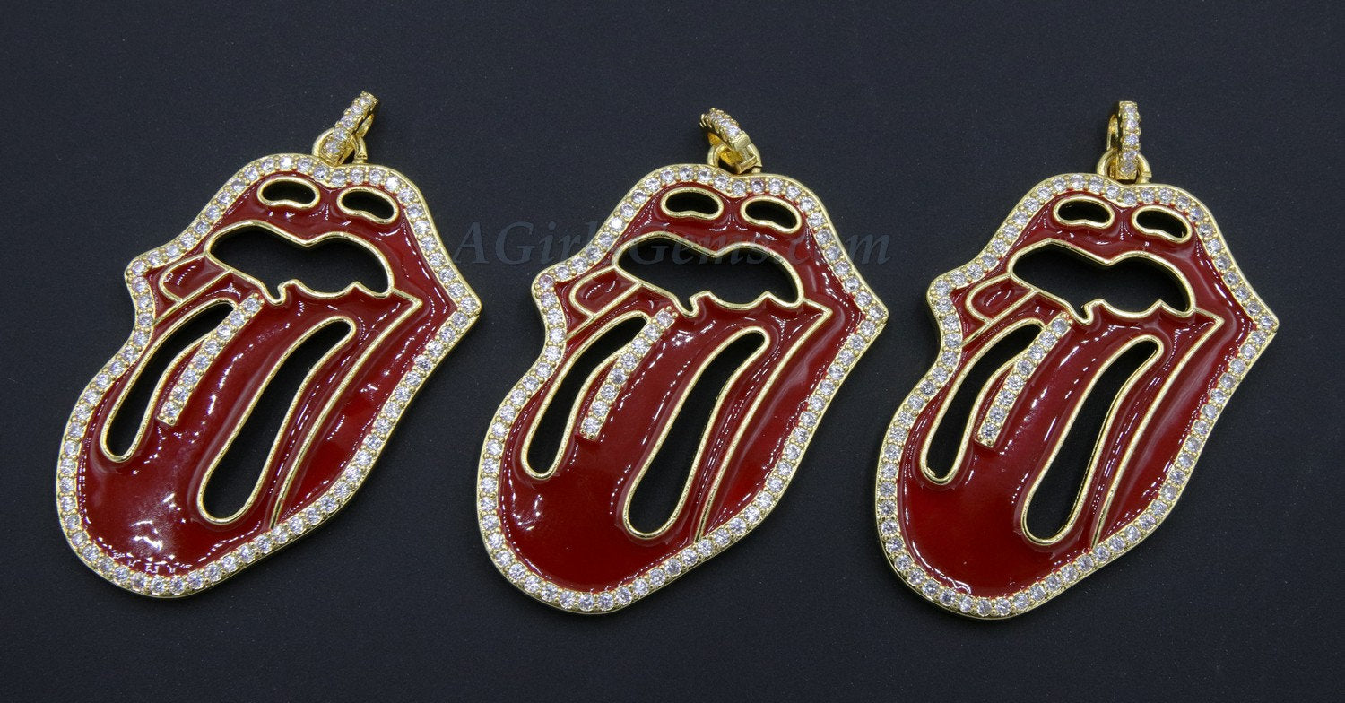 Enamel Tongue Black Chain Necklace or Pendant - A Girls Gems