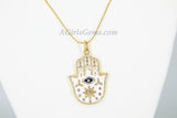 Evil Eye Hamsa Necklace, CZ Evil Eye Large Hamsa Hand, Turquoise Blue Evil Eye - A Girls Gems