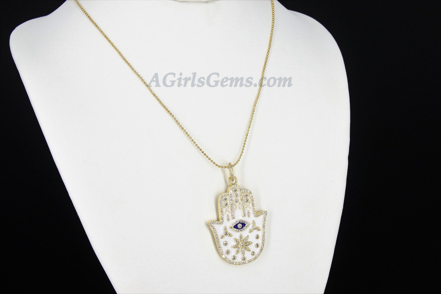 Evil Eye Hamsa Necklace, CZ Evil Eye Large Hamsa Hand, Turquoise Blue Evil Eye - A Girls Gems