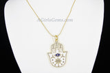 Evil Eye Hamsa Necklace, CZ Evil Eye Large Hamsa Hand, Turquoise Blue Evil Eye - A Girls Gems