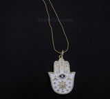 Evil Eye Hamsa Necklace, CZ Evil Eye Large Hamsa Hand, Turquoise Blue Evil Eye - A Girls Gems