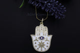 Evil Eye Hamsa Necklace, CZ Evil Eye Large Hamsa Hand, Turquoise Blue Evil Eye - A Girls Gems